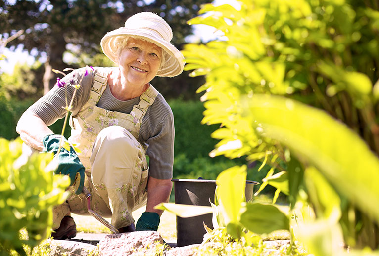 Woman in a garden planting.