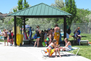 Shelter available for rent at outdoor pool.