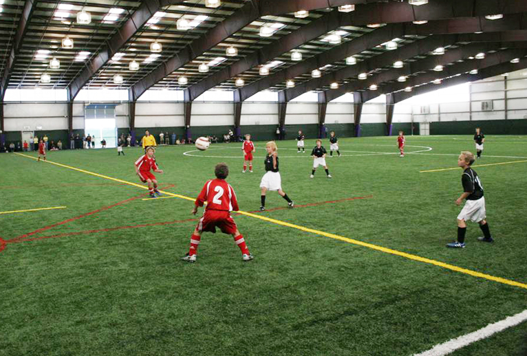 Soccer players in the Foothills Sports Arena