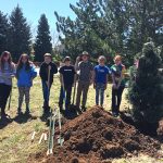 Group of volunteers posing near a hole they dug to plant a tree