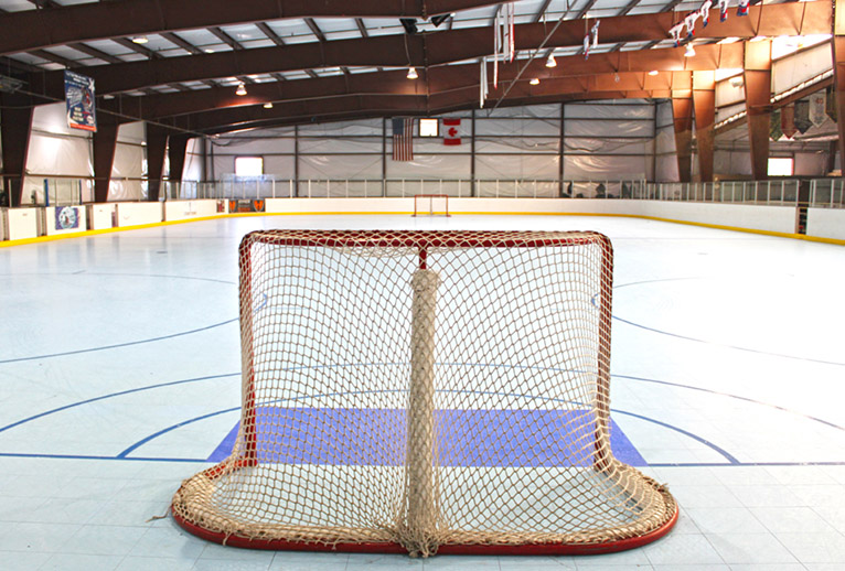 Sport court with hockey goal in the Foothills Fieldhouse.