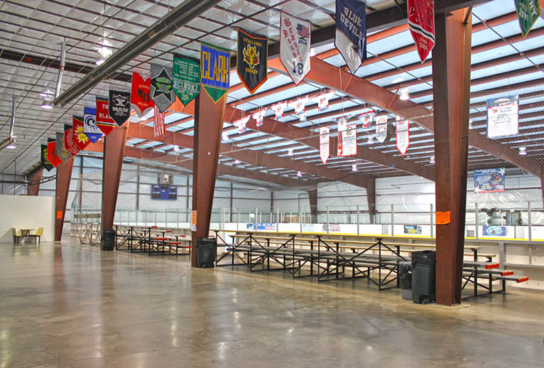 Bleacher and congregation area in the Foothills Fieldhouse.