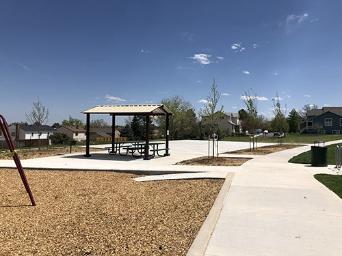 Park shelter and basketball pad at Trappers Glen Park.