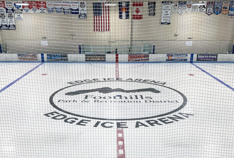 Image of center ice at Edge Ice Arena, managed by Foothills Park & Recreation District.