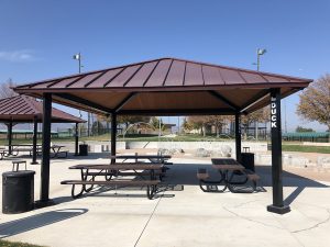 Shelter labeled Duck in the Splash Park in Clement Park