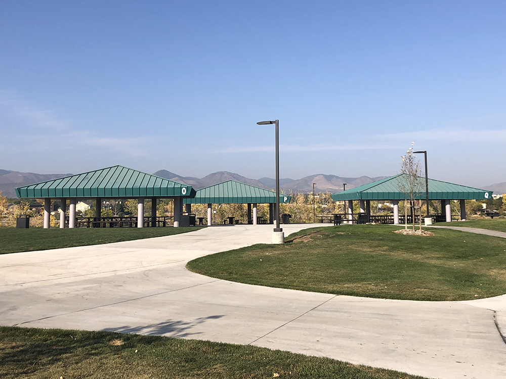 Shelters O, P and Q in Clement Park overlooking the mountains