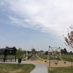 Playground features and park shelter in Valley View Park.