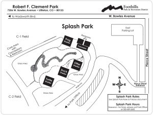Image of a map of the Splash Park in Clement Park