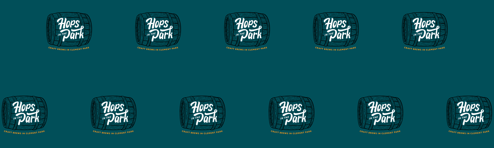 Hops in the Park event logo repeated on teal background