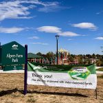 Thank you sign hung on the entry sign for Alpers Farm Park.