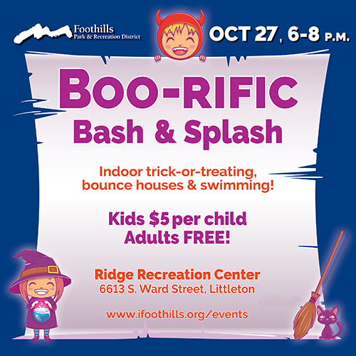 October 27, 2023 from 6-8 p.m. - Boo-rific Bash & Splash, indoor trick-or-treating, bounces houses and swimming. Kids $5 per child, adults free.
