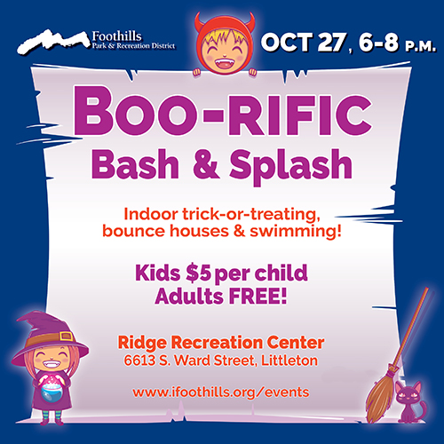 October 27, 2023 from 6-8 p.m. - Boo-rific Bash & Splash, indoor trick-or-treating, bounces houses and swimming. Kids $5 per child, adults free.