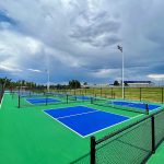 Expansive view of the pickleball courts.