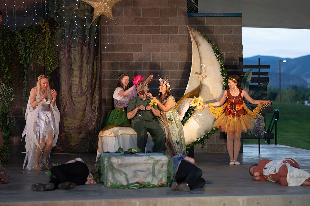 Actors for Foothills Theatre Company performing a scene from A Midsummer Night's Dream