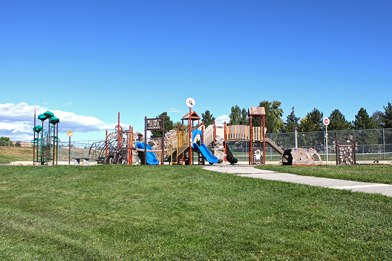 A Colorado themed playground in Lilley Gulch Park