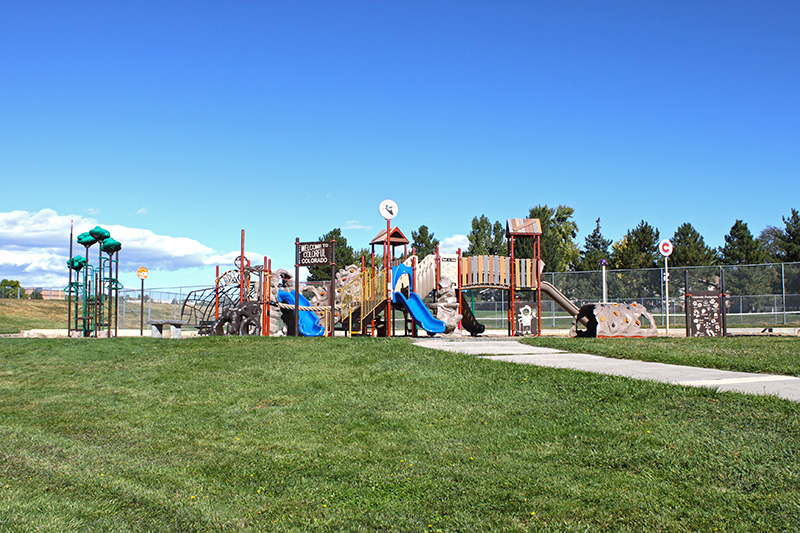 A Colorado themed playground in Lilley Gulch Park