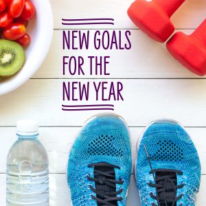 New Goals for the New Year - photo of sneakers, water bottle, weights and fruit