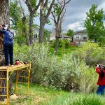 A photographer takes an picture of artist Bongo Love during his artistic tree carving.