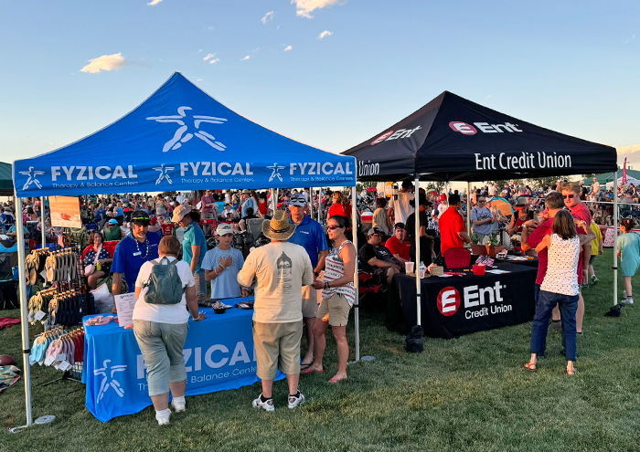 Red, White and You sponsors Ent Credit Union and Fyzical Therapy & Balance Centers booth spaces.