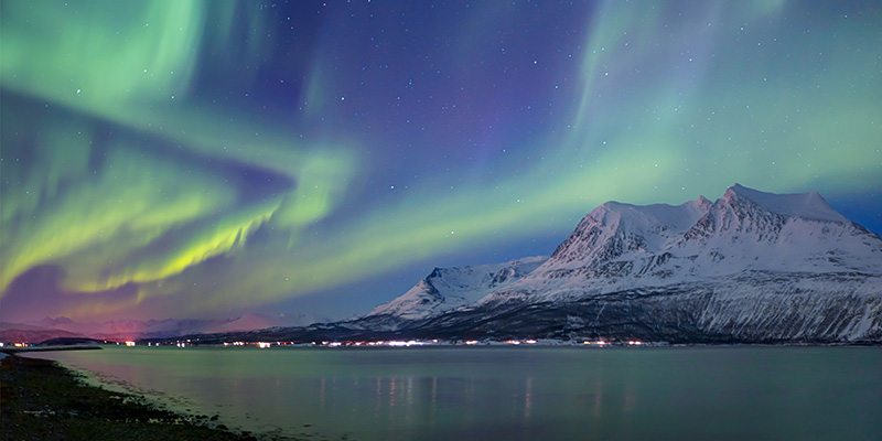 Northern lights (Aurora borealis) in the sky over Tromso, Norway.