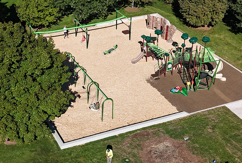 Arial of the playground at Mossbrucker Park.