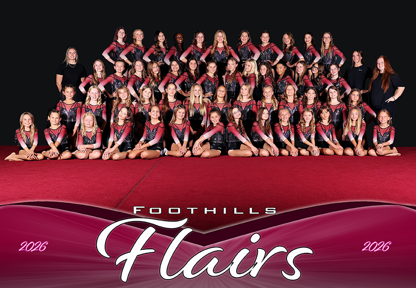 Team photo of the Foothills Flairs Gymnastics Team.